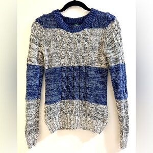 J. Crew Navy and Grey Chunky Cable Knit Long Sleeve Striped Sweater. Size S